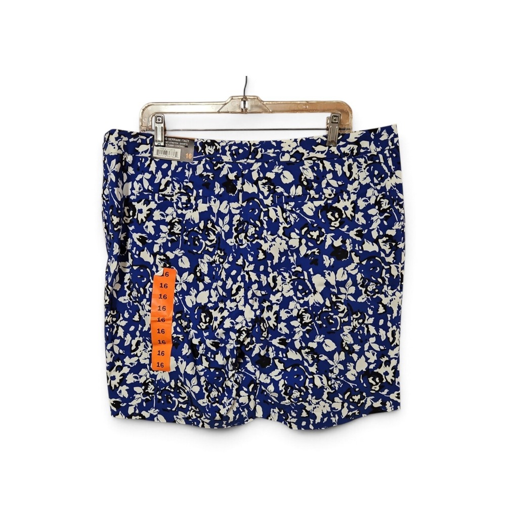 Claudio Serrani Italy Womens Blue Floral Tummy Control Stretch Shorts Sz 16 0613